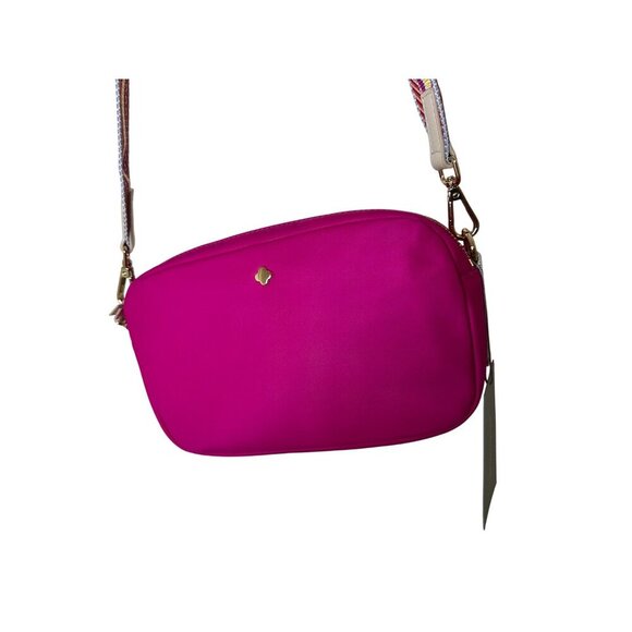 New Antonio Melani Fuchsia Crossbody Nylon Bag Multicolor Strap Gold Accents - Picture 5 of 9